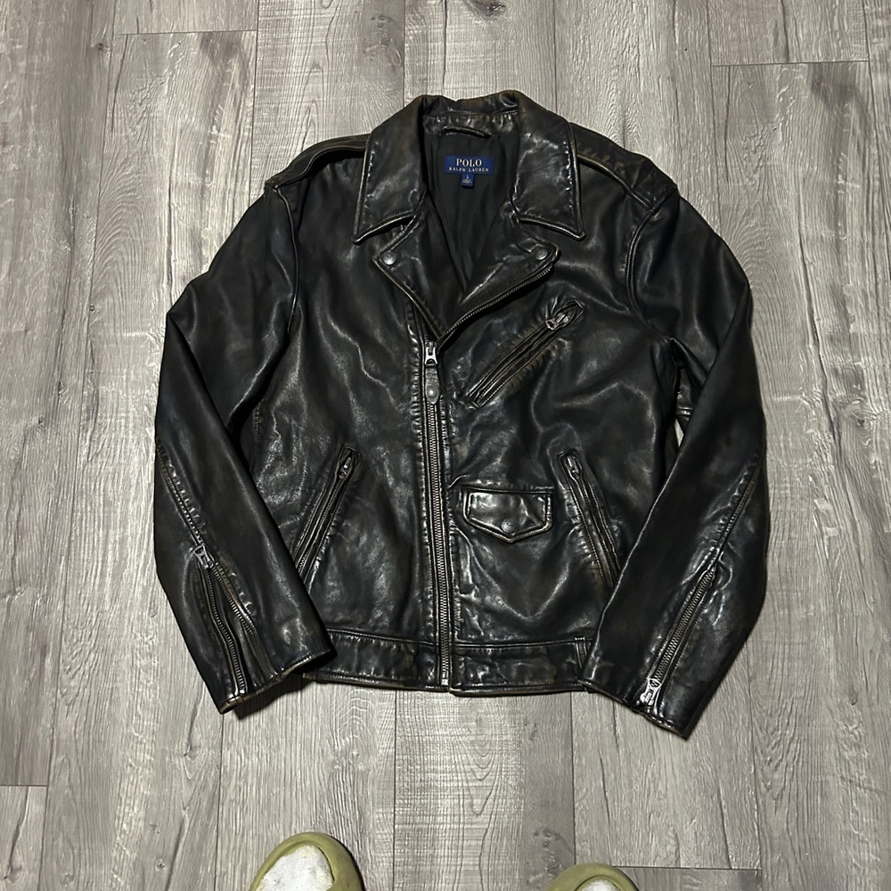 Polo Ralph Lauren Dark Brown Cow Hide Leather Biker Jacket Large